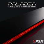 Close up PSM PALADIN LED tailgate protector with bright red high intensity LED's activated