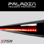Close up PSM PALADIN LED tailgate protector bright red high intensity LED's activated. Close shot of LED light bar.